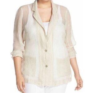 Eileen Fisher Beige Sheer Linen Mesh Blazer Notch Collar Size Medium